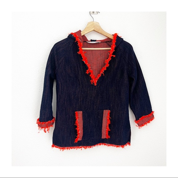 Trina Turk Sweaters - Trina Turk l Orange Fringe Blue Pullover